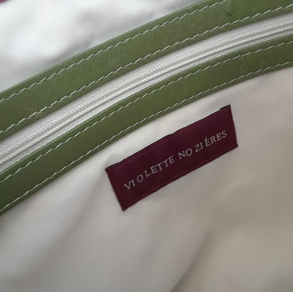 Vintage Y2K Genuine Leather Boho Green and Pink Tassel Handbag - Picture 6 of 7